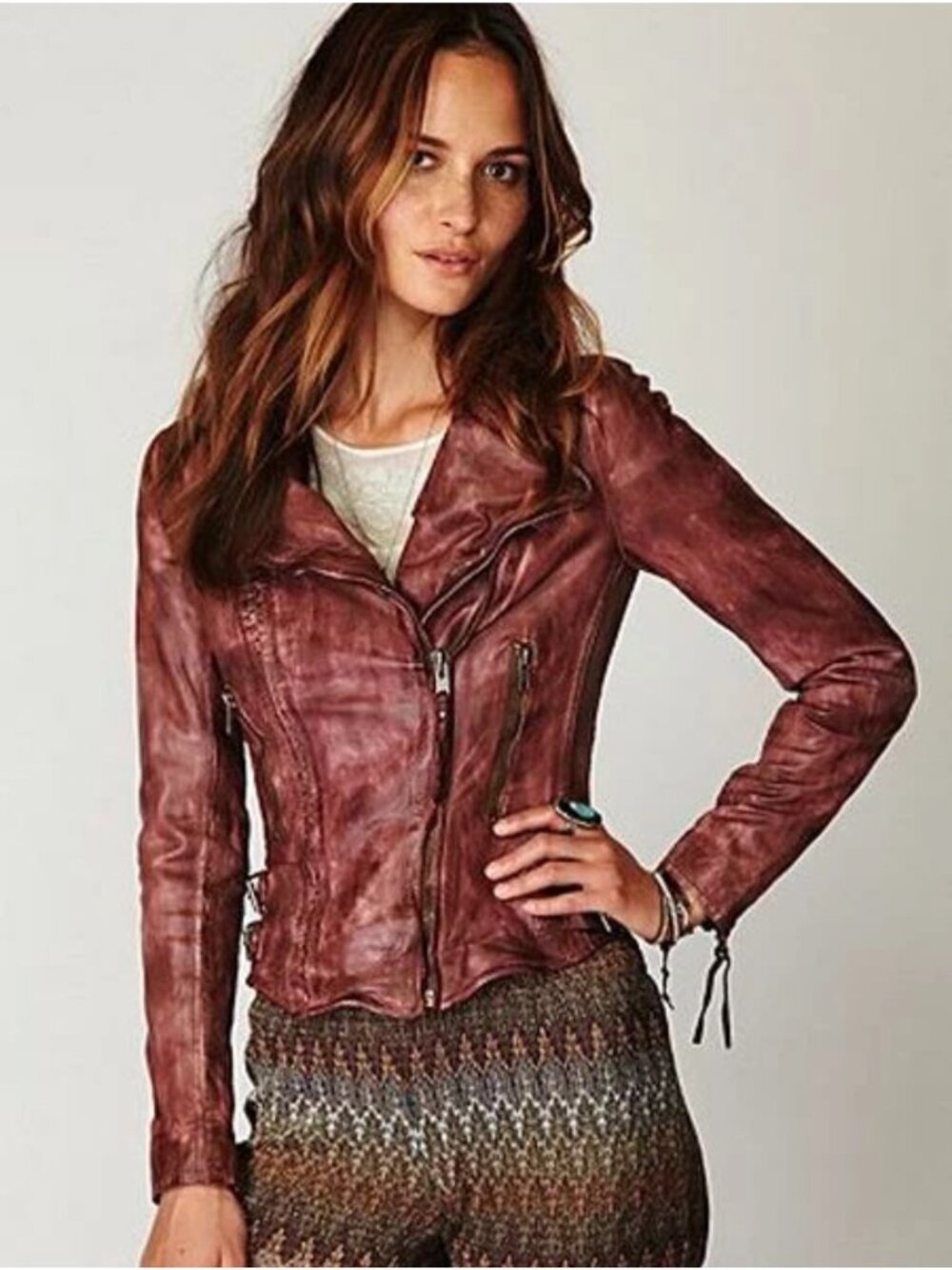 Free People Muubaa Distressed Leather Moto Biker Jacket 4| Indie Coastal Cowgirl - Picture 15 of 16